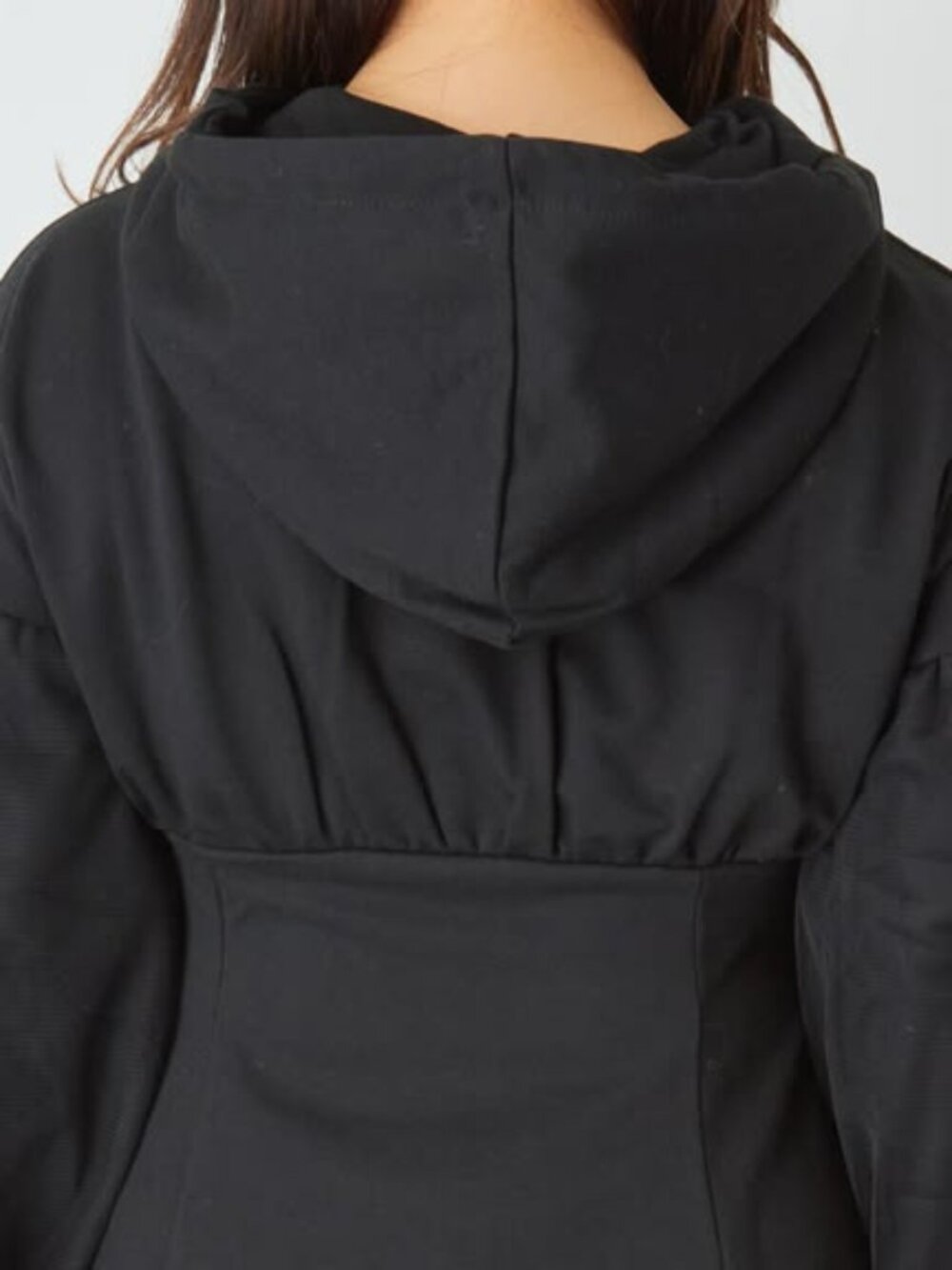 ANK ROUGE jirai kei black tulle-sleeved one piece hoodie dress w/bow details - Picture 4 of 8
